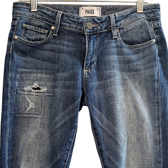 Paige Skyline Ankle Peg Straight Leg Distressed Blue Jeans 27 - Picture 3 of 9